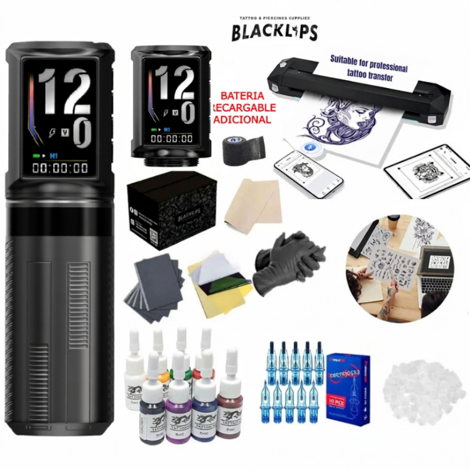 Kit de tatuajes profesional - Oseidon Evo 4.2 con impresora recargable inálambrica