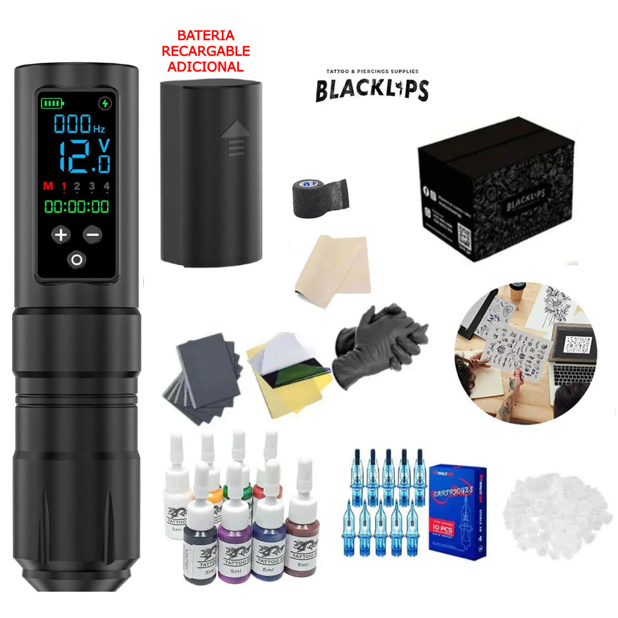 Kit de tatuajes profesional  - Erice con Batería Adicional Recargable (Basic)