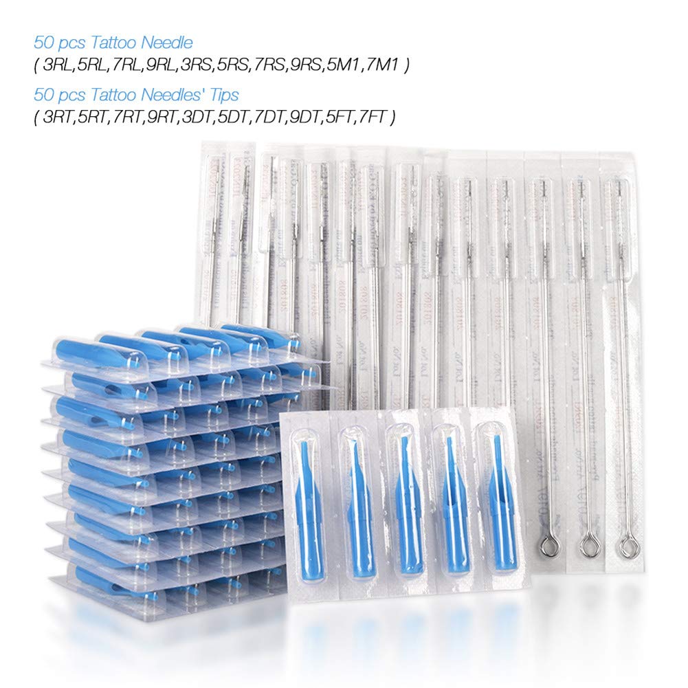 Sterilized Tattoo Needles + Disposable Short Tips (50pcs Needles &amp; 50pcs Disposable Short Tips)