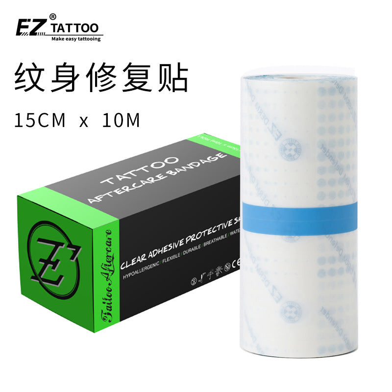EZ Tattoo Aftercare Bandage Vendaje de cuidado posterior de tatuajes, vendas adhesivas transparentes que protegen y curan tatuajes o heridas menores de la piel, 1 rollo personal (15cm x 10 metros)