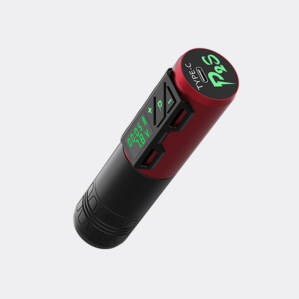 EZ Portex Generation 2S (P2S) Máquina de Tatuaje Inalámbrica con Batería y Motor Suizo Pantalla Digital LED (Rojo)