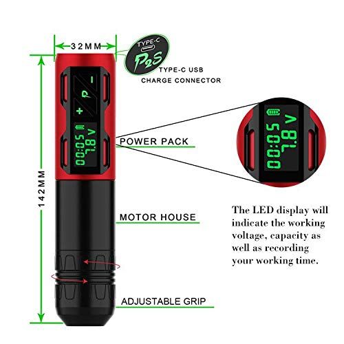 EZ Portex Generation 2S (P2S) Máquina de Tatuaje Inalámbrica con Batería y Motor Suizo Pantalla Digital LED (Rojo)